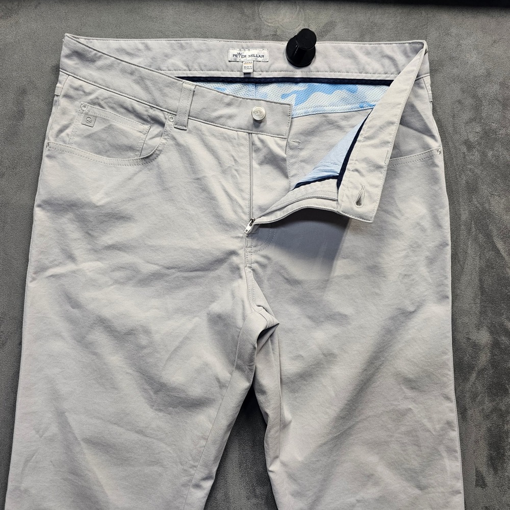 Peter Millar Mens 33x32 Light Gray Performance 5-Pocket Straight Leg Pants